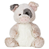 A pink and cream pig plush toy from Aurora with a rounded shape and silky, cuddly fabric.